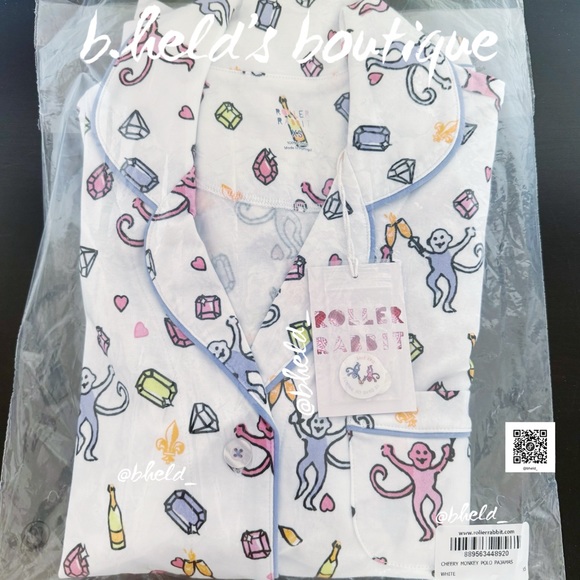 Roller Rabbit Cheery Monkey Polo Pajamas in White Size XS Dreamland Day 5 NWT - Picture 14 of 15